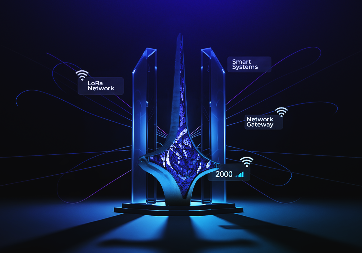 Damascene sword with iot services around it purple color